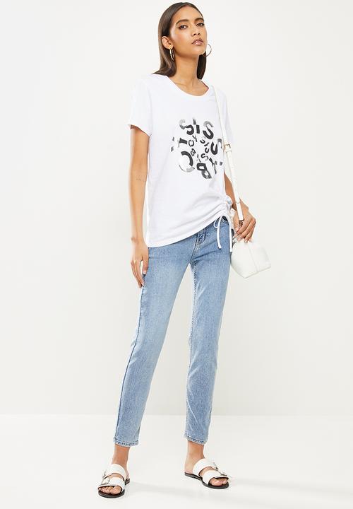 SISSY BOY - Oversized T-shirt with asymmetrical ruching tee - white