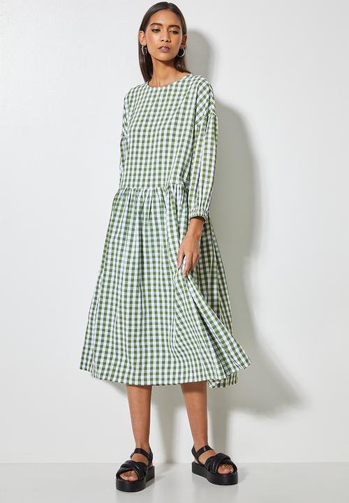 Superbalist - Seersucker babydoll dress - green & white gingham