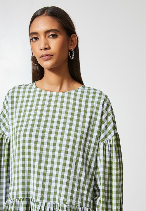 Superbalist - Seersucker babydoll dress - green & white gingham