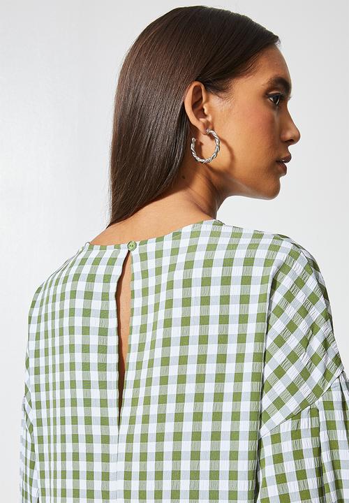 Superbalist - Seersucker babydoll dress - green & white gingham