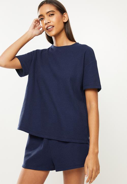 Superbalist - Waffle knit tee & shorts set - navy
