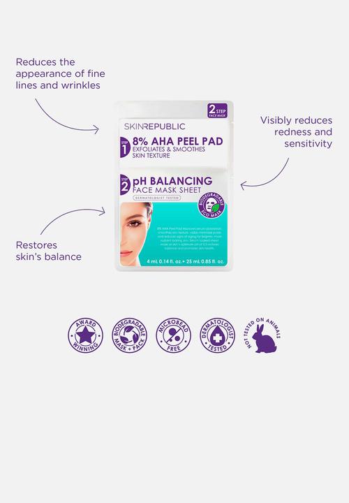 Skin Republic - 2 Step 8% AHA Peel Pad + pH Balancing Face Mask