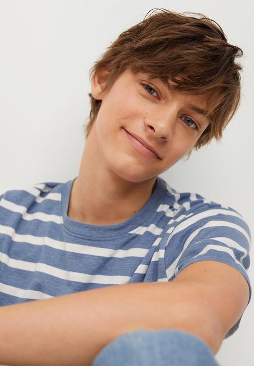 MANGO - T-shirt rayast - light pastal blue