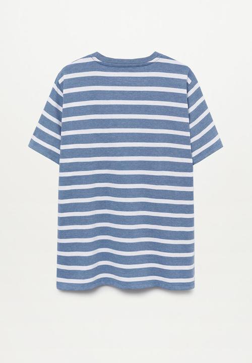 MANGO - T-shirt rayast - light pastal blue