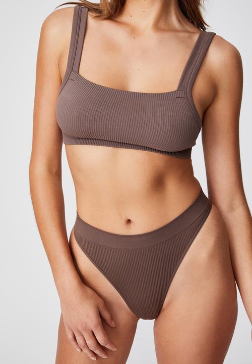 Cotton On - Seamfree high cut brasiliano brief - deep taupe