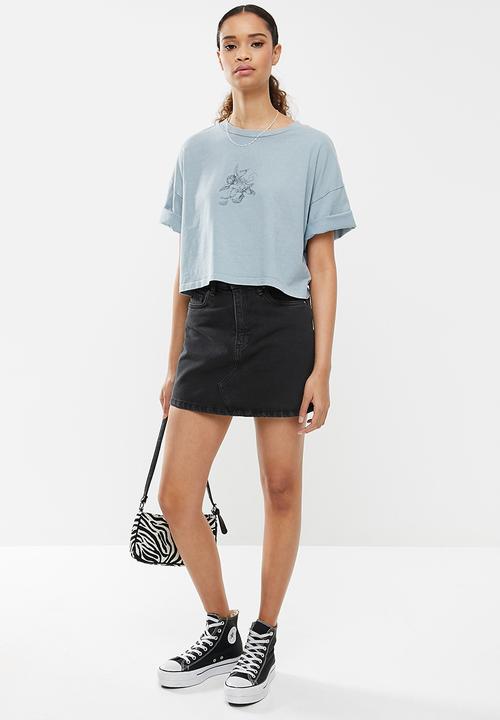 Cotton On - Chopped boyfriend tee - cherub/sunfaded denim