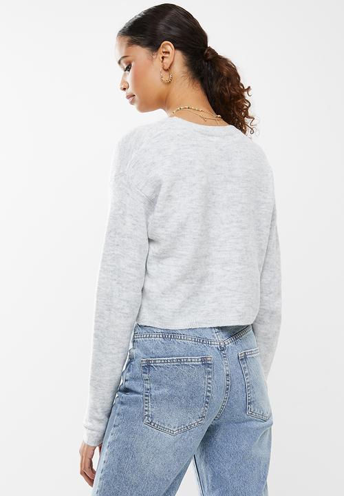 Cotton On - Recycled crop match back cardigan - washed grey marle