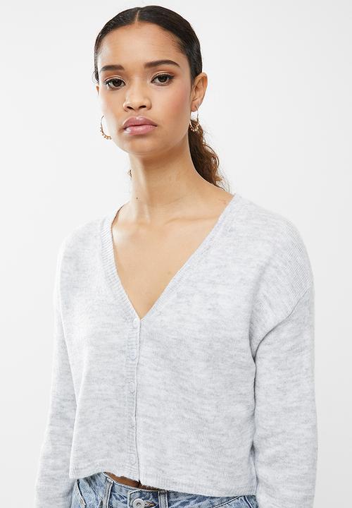 Cotton On - Recycled crop match back cardigan - washed grey marle