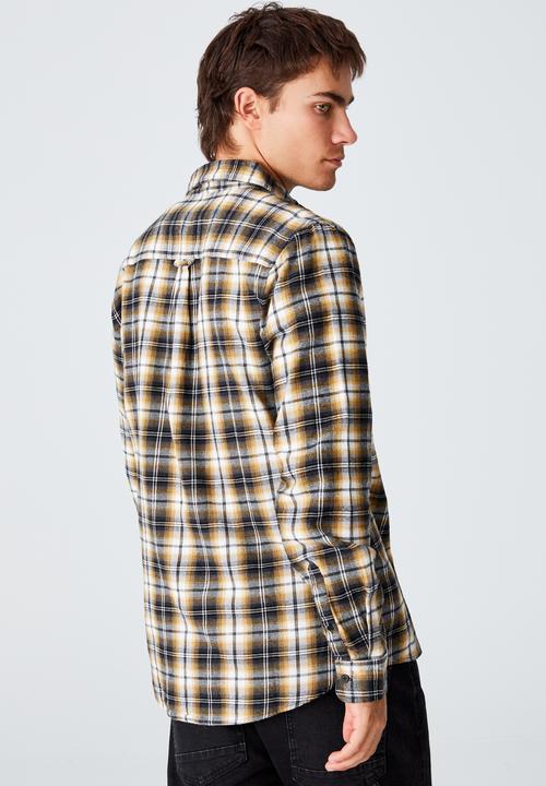Cotton On - Washed long sleeve check shirt - black & yellow 