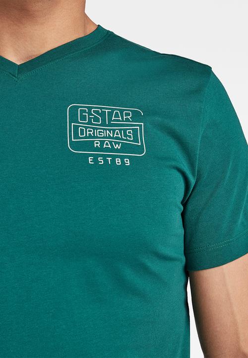 G-STAR - Back logo slim v-neck tee - bright laub