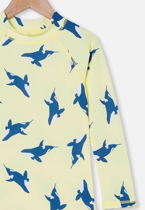 Cotton On - Flynn long sleeve raglan rash vest - daisy yellow/whale