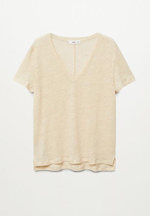 MANGO - T-shirt linito - light pastel brown