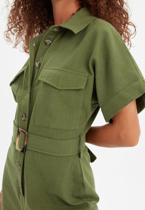 Trendyol - Belted button jumpsuit  - green