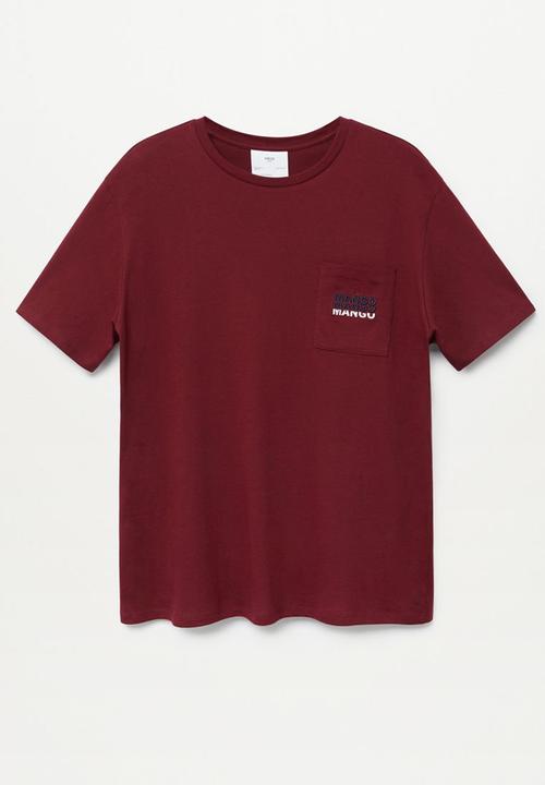MANGO - Logo pocket short sleeve T-shirt - burgundy