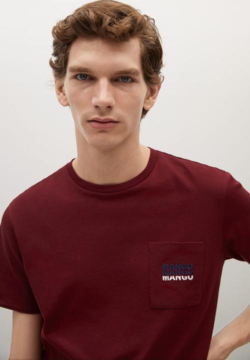 MANGO - Logo pocket short sleeve T-shirt - burgundy