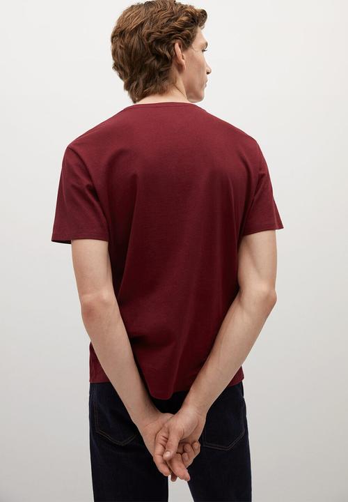 MANGO - Logo pocket short sleeve T-shirt - burgundy