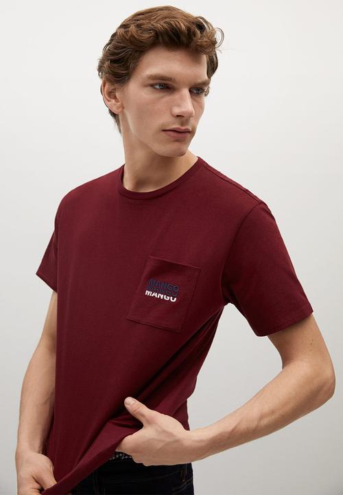 MANGO - Logo pocket short sleeve T-shirt - burgundy