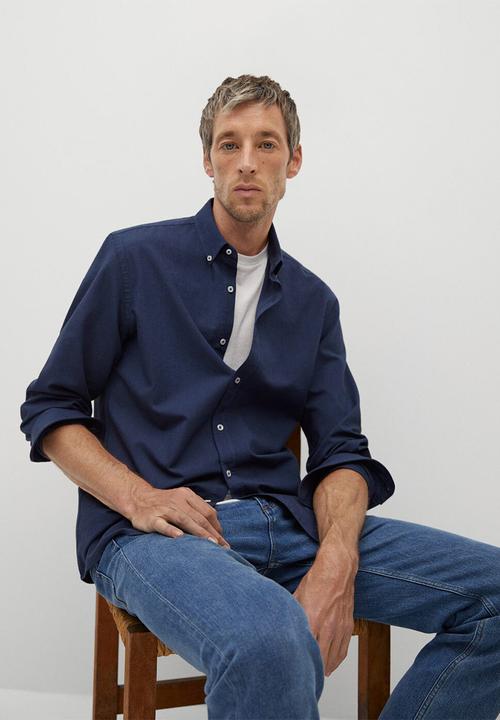 MANGO - Oxford long sleeve shirt - navy