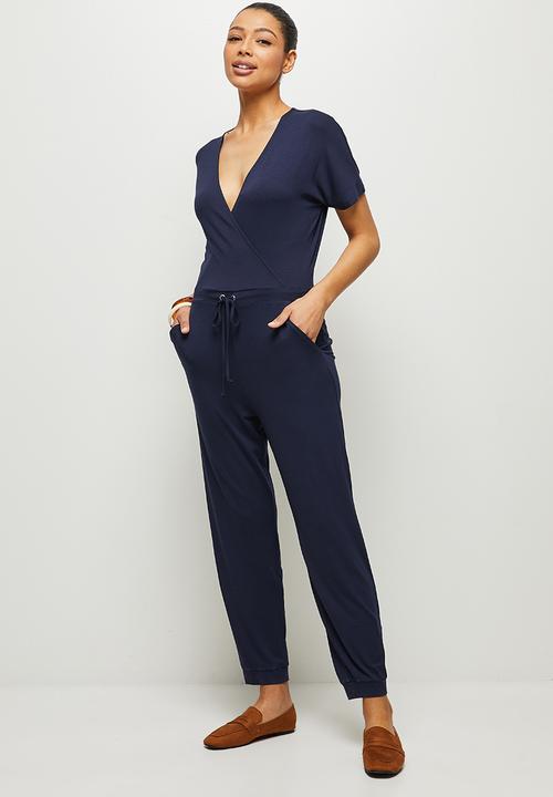 edit - Wide sleeve mock wrap jumpsuit - navy