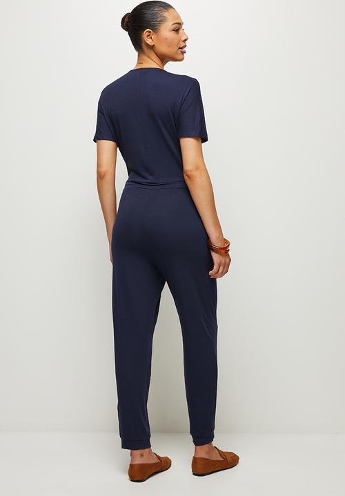 edit - Wide sleeve mock wrap jumpsuit - navy