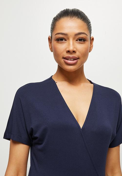 edit - Wide sleeve mock wrap jumpsuit - navy