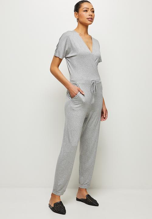 edit - Wide sleeve mock wrap jumpsuit - grey