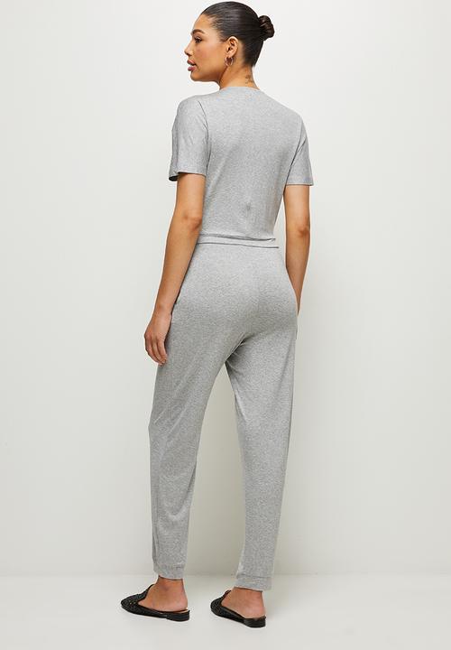 edit - Wide sleeve mock wrap jumpsuit - grey