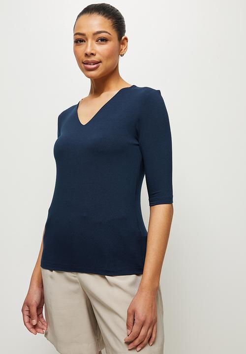 edit - Conscious basic ballet sleeve vneck tee - navy