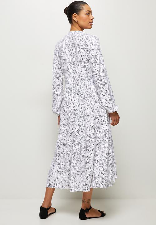 edit - Long sleeve mandarin collar tiered maxi - milk spot