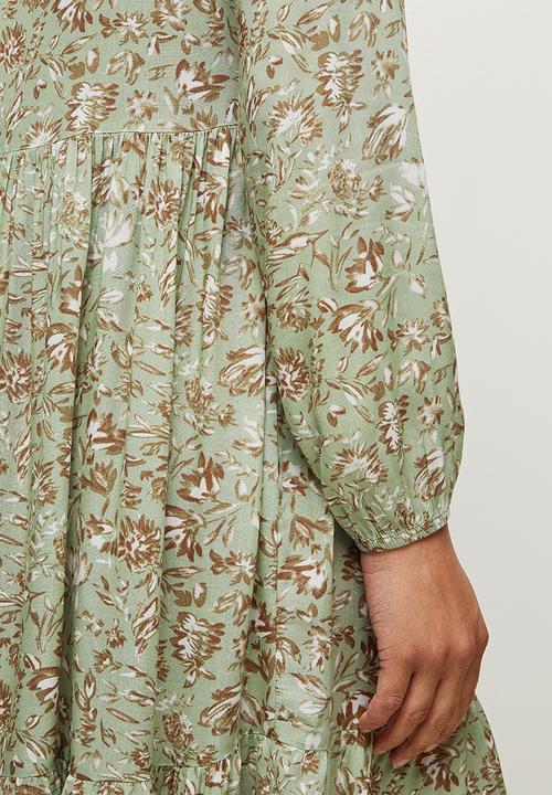 edit - Long sleeve mandarin collar tiered maxi - natural floral