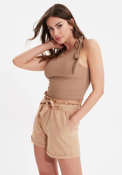 Trendyol - Tie detailed knitted blouse - mink