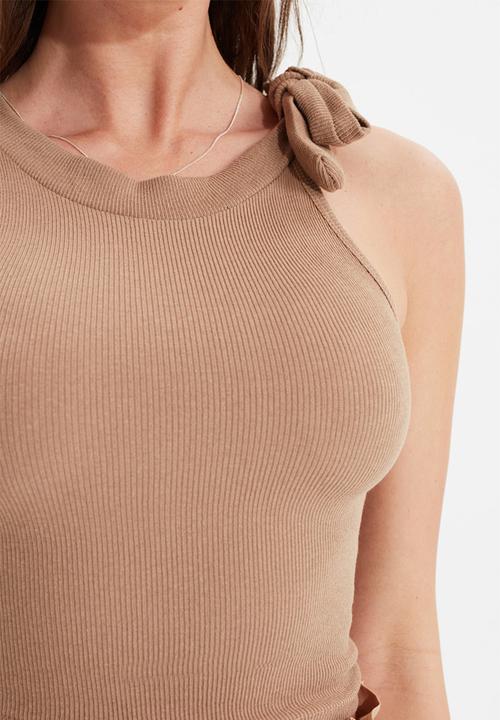 Trendyol - Tie detailed knitted blouse - mink