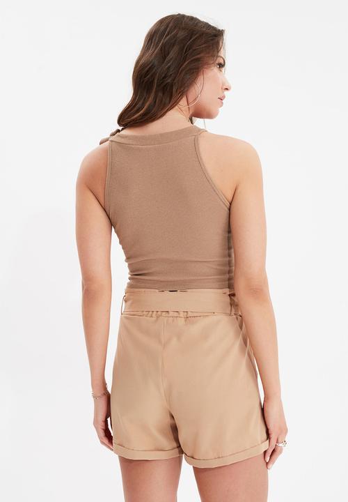 Trendyol - Tie detailed knitted blouse - mink