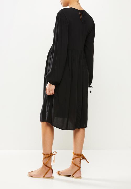 Superbalist - Tie balloon sleeve babydoll dress - black