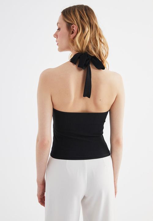 Trendyol - Tie detailed knitted blouse - black