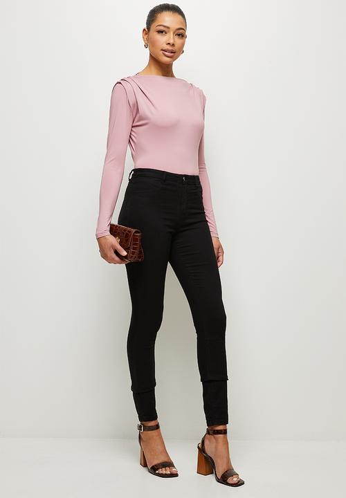MILLA - Slinky knit bodysuit with shoulder tucks - mink