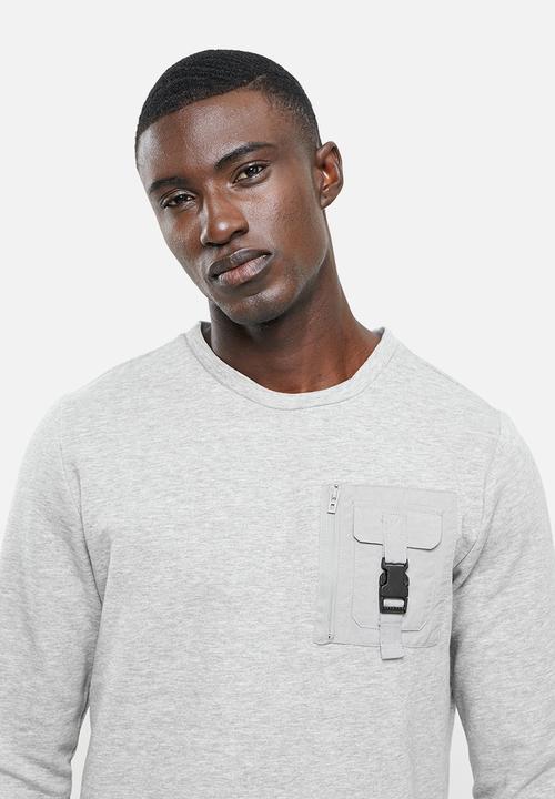 Brave Soul - Kravitz utility sweater - light grey marl
