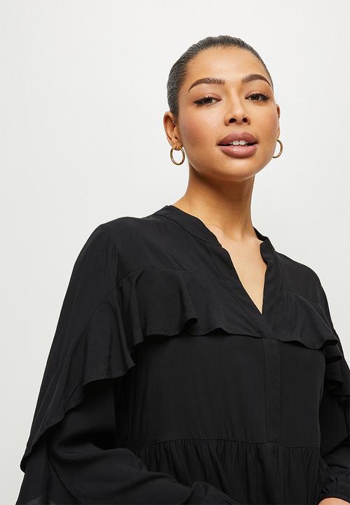 MILLA - Ruffle sleeve mini shirt - black 