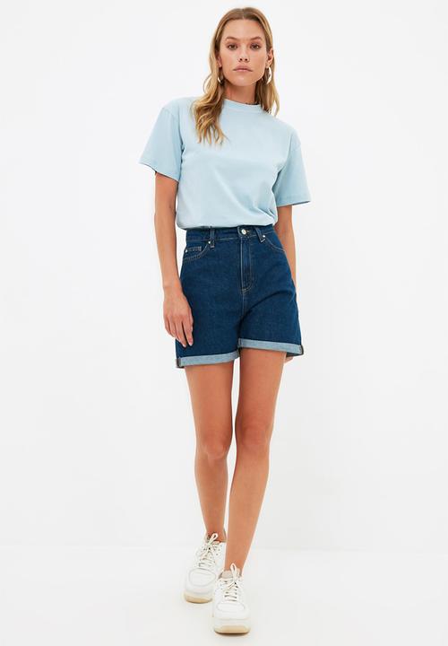 Trendyol - Folded denim shorts - dark blue