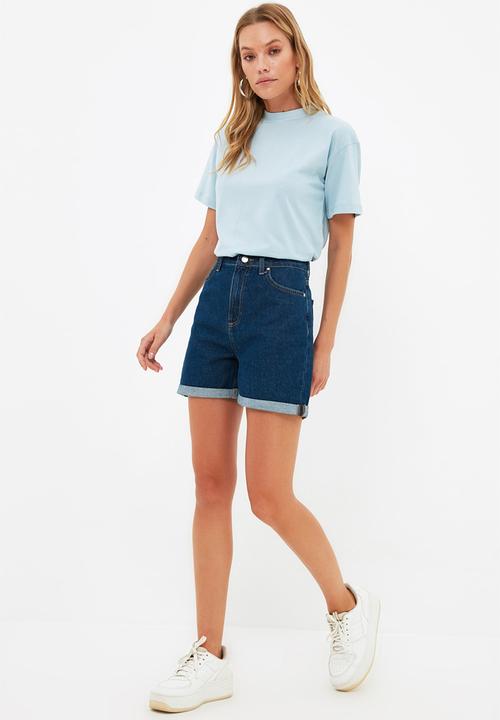 Trendyol - Folded denim shorts - dark blue