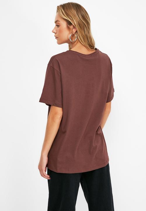 Trendyol - Printed boyfriend knitted T-shirt - brown