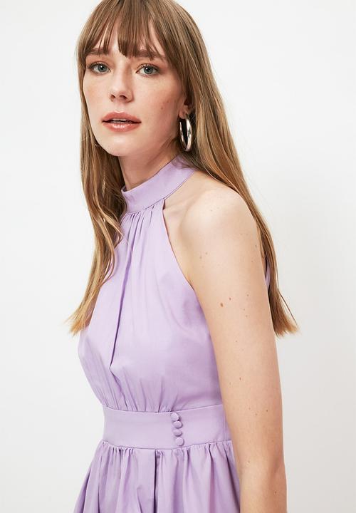 Trendyol - Halter neck ruffle dress - purple