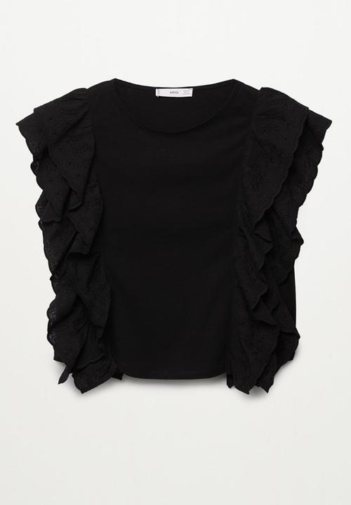 MANGO - T-shirt anis - black