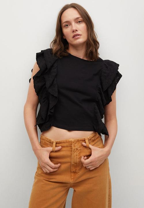 MANGO - T-shirt anis - black