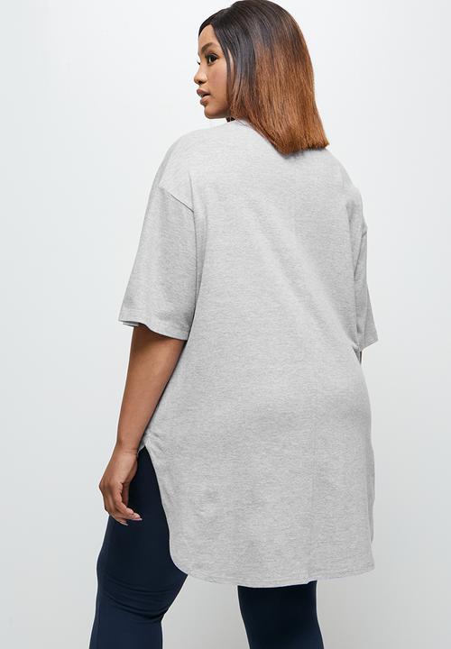 edit Plus - Short sleeve v-neck stepped hem tee - grey melange