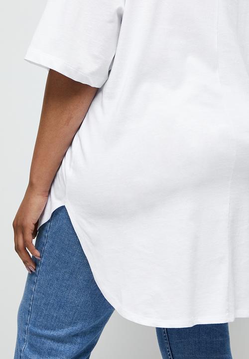 edit Plus - Short sleeve v-neck stepped hem tee - white