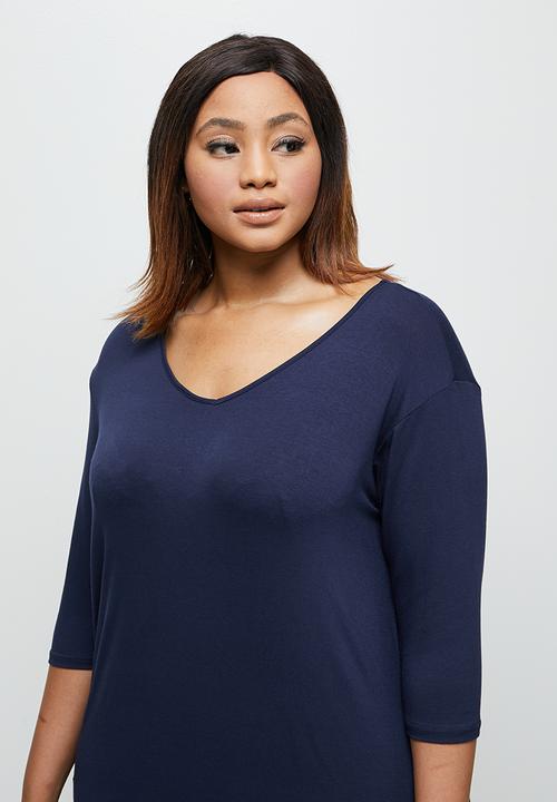 edit Plus - 3/4 Sleeve v-neck tee dress - navy