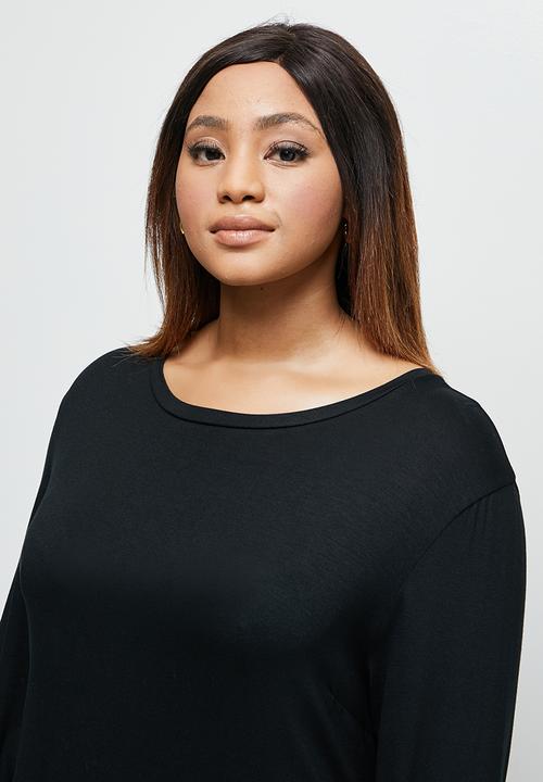 edit Plus - Conscious ballet sleeve scoop neck slit midi - black