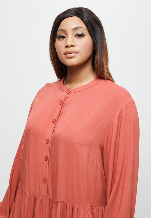 edit Plus - Cuff detail tiered maxi - tobacco