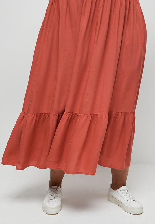 edit Plus - Cuff detail tiered maxi - tobacco